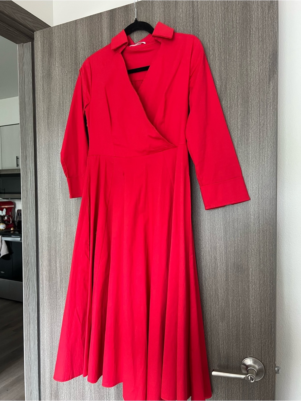 Red Wrap-Style Midi Dress - Women